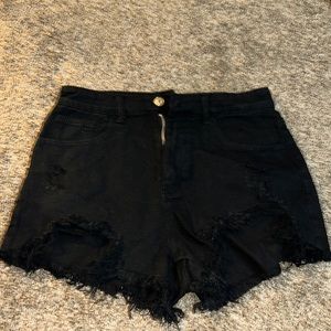 SHEIN distressed black jean shorts